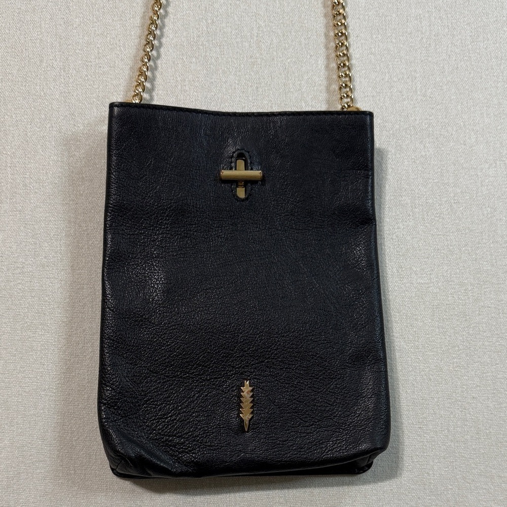 Thacker Elegant Black Crossbody Bag with Gold Chain